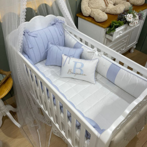 Enxoval de Berço Personalizado 08 Peças Azul Chambre Personale 200 Fios 9060