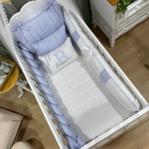 Enxoval de Berço Personalizado 08 Peças Azul Chambre Personale 200 Fios 9060