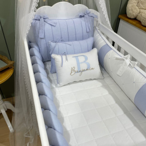 Enxoval de Berço Personalizado 08 Peças Azul Chambre Personale 200 Fios 9060