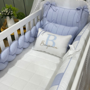 Enxoval de Berço Personalizado 08 Peças Azul Chambre Personale 200 Fios 9060