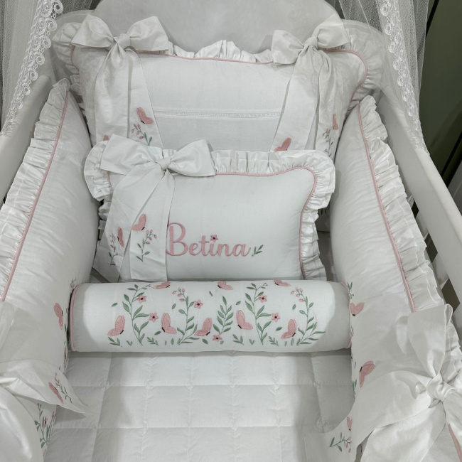 Enxoval de Berço Personalizado 08 Peças Betina Rosê 200 Fios 4522