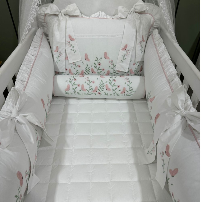 Enxoval de Berço Personalizado 08 Peças Betina Rosê 200 Fios 4522
