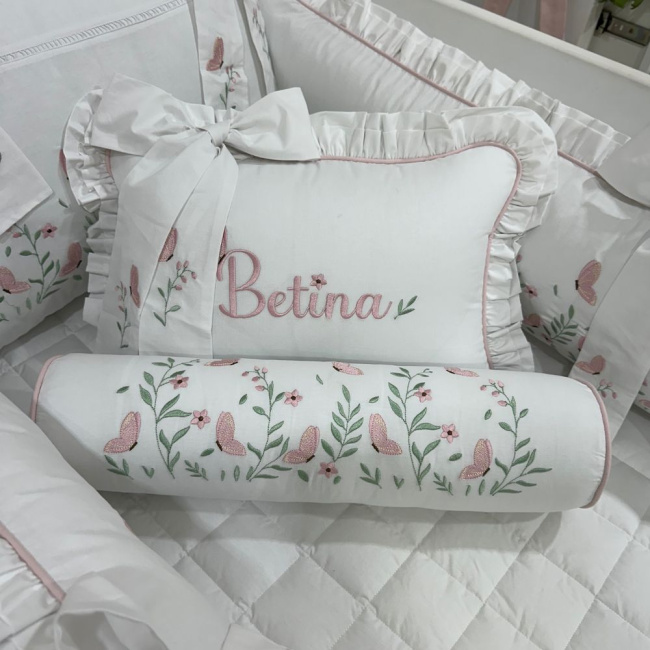 Enxoval de Berço Personalizado 08 Peças Betina Rosê 200 Fios 4522