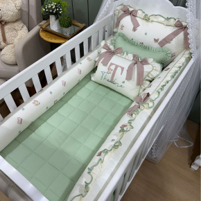 Enxoval de Berço Personalizado 08 Peças Borboletas Personale Baby 140 Fios