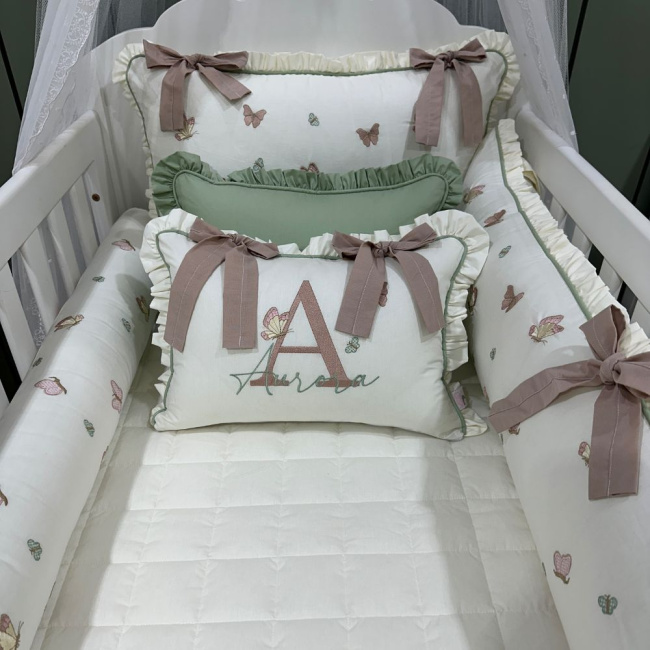 Enxoval de Berço Personalizado 08 Peças Borboletas Terracota Primavera