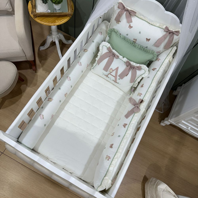 Enxoval de Berço Personalizado 08 Peças Borboletas Terracota Primavera
