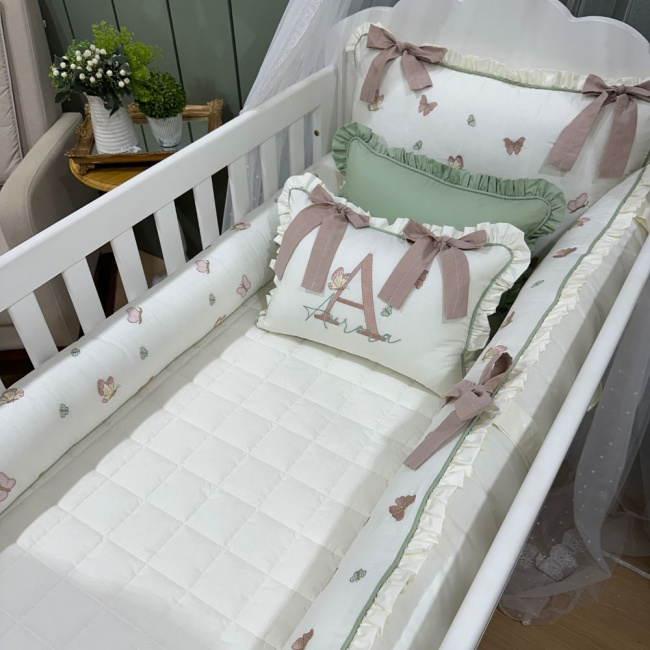 Enxoval de Berço Personalizado 08 Peças Borboletas Terracota Primavera