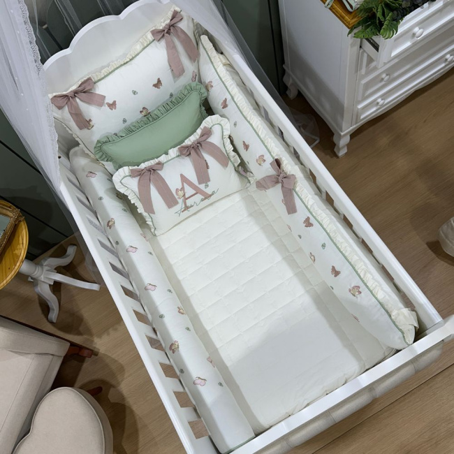 Enxoval de Berço Personalizado 08 Peças Borboletas Terracota Primavera