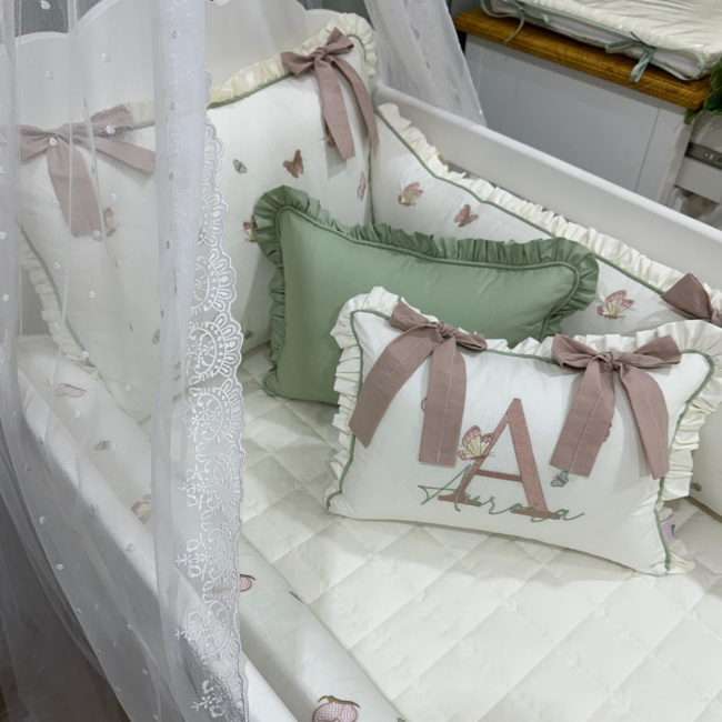 Enxoval de Berço Personalizado 08 Peças Borboletas Terracota Primavera