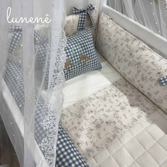 Enxoval de Berço Personalizado 08 Peças Brasão Cavalinho 200 Fios 4000