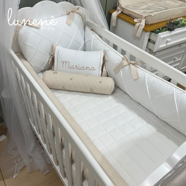 Enxoval de Berço Personalizado 08 Peças Cerejinha Caqui 200 Fios 4575