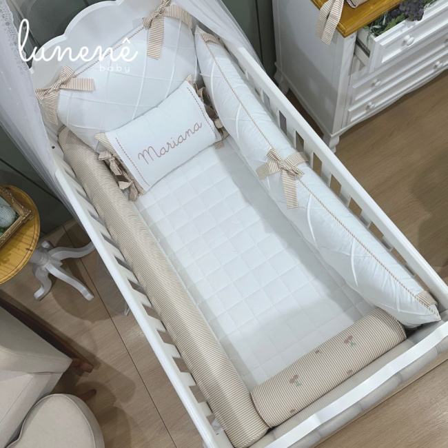 Enxoval de Berço Personalizado 08 Peças Cerejinha Caqui 200 Fios 4575