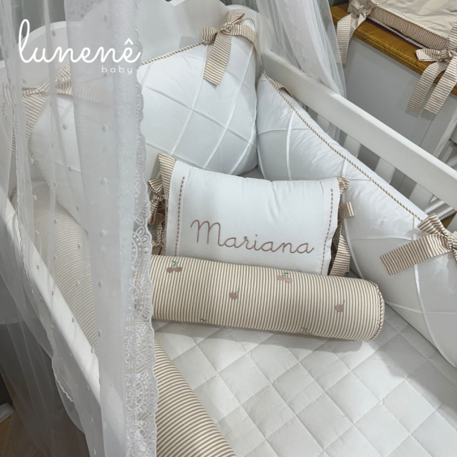 Enxoval de Berço Personalizado 08 Peças Cerejinha Caqui 200 Fios 4575