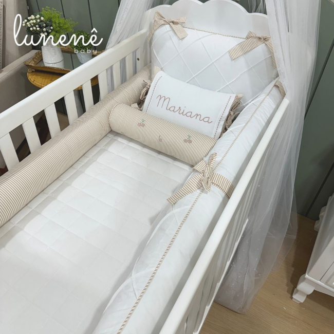 Enxoval de Berço Personalizado 08 Peças Cerejinha Caqui 200 Fios 4575