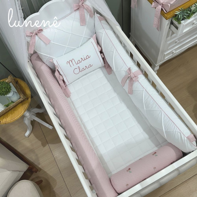 Enxoval de Berço Personalizado 08 Peças Cerejinha Rose 200 Fios 4568