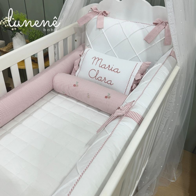 Enxoval de Berço Personalizado 08 Peças Cerejinha Rose 200 Fios 4568