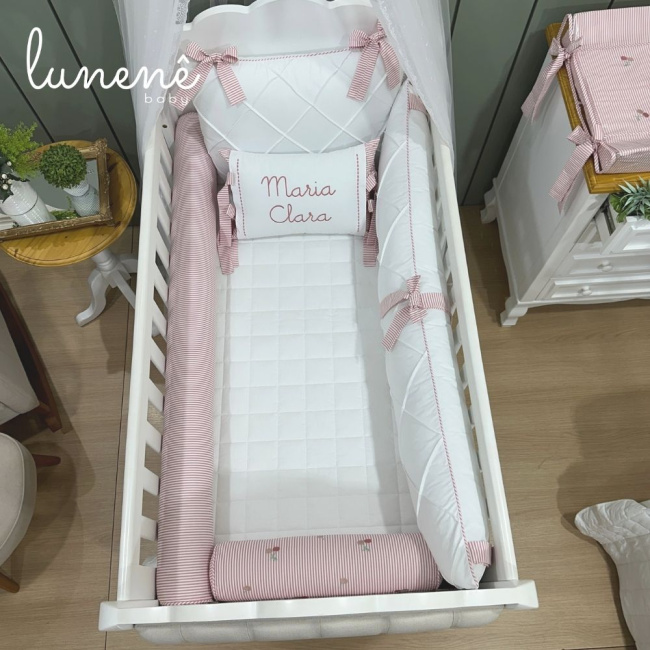 Enxoval de Berço Personalizado 08 Peças Cerejinha Rose 200 Fios 4568