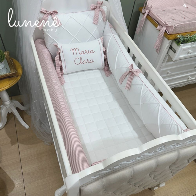 Enxoval de Berço Personalizado 08 Peças Cerejinha Rose 200 Fios 4568
