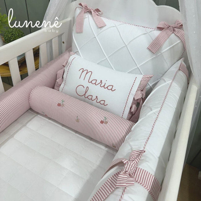 Enxoval de Berço Personalizado 08 Peças Cerejinha Rose 200 Fios 4568
