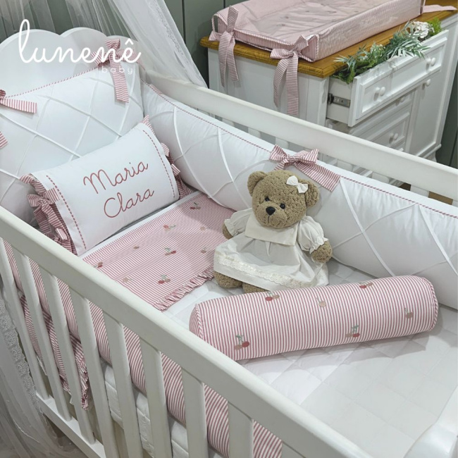 Enxoval de Berço Personalizado 08 Peças Cerejinha Rose 200 Fios 4568