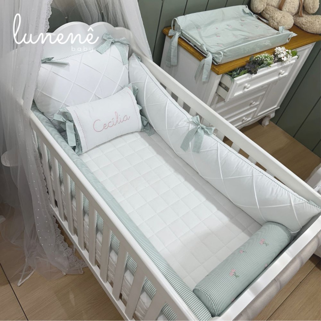 Enxoval de Berço Personalizado 08 Peças Cerejinha Verde 200 Fios 4574