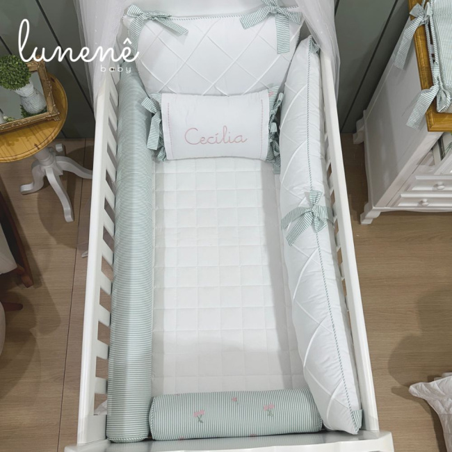 Enxoval de Berço Personalizado 08 Peças Cerejinha Verde 200 Fios 4574