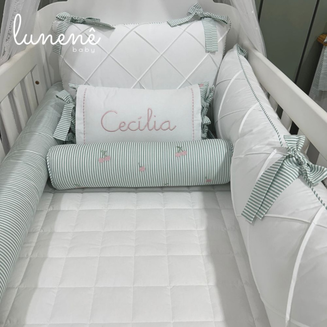 Enxoval de Berço Personalizado 08 Peças Cerejinha Verde 200 Fios 4574