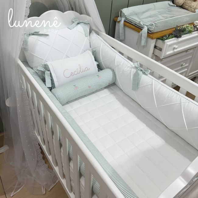 Enxoval de Berço Personalizado 08 Peças Cerejinha Verde 200 Fios 4574