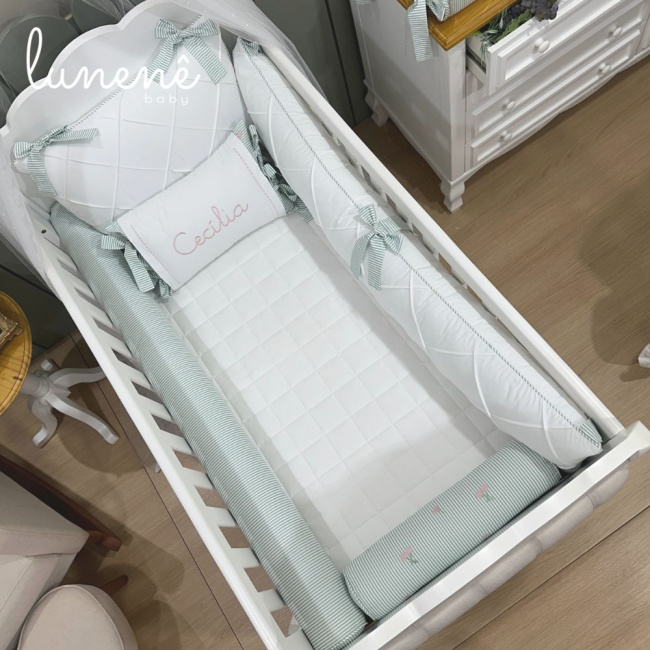 Enxoval de Berço Personalizado 08 Peças Cerejinha Verde 200 Fios 4574