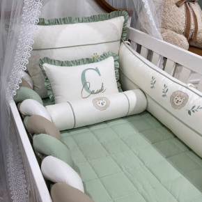 Enxoval de Berço Personalizado 08 Peças Com Trança Cute Baby Trio Bichinhos Verde 140 Fios 4248
