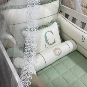 Enxoval de Berço Personalizado 08 Peças Com Trança Cute Baby Trio Bichinhos Verde 140 Fios 4248