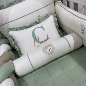 Enxoval de Berço Personalizado 08 Peças Com Trança Cute Baby Trio Bichinhos Verde 140 Fios 4248
