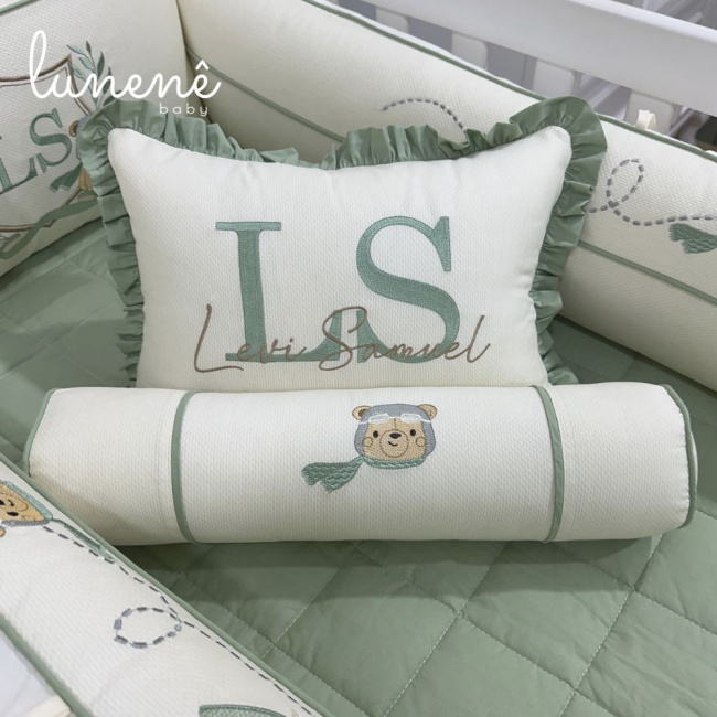 Enxoval de Berço Personalizado 08 Peças Cute Baby Urso Aviador 160 Fios 4605