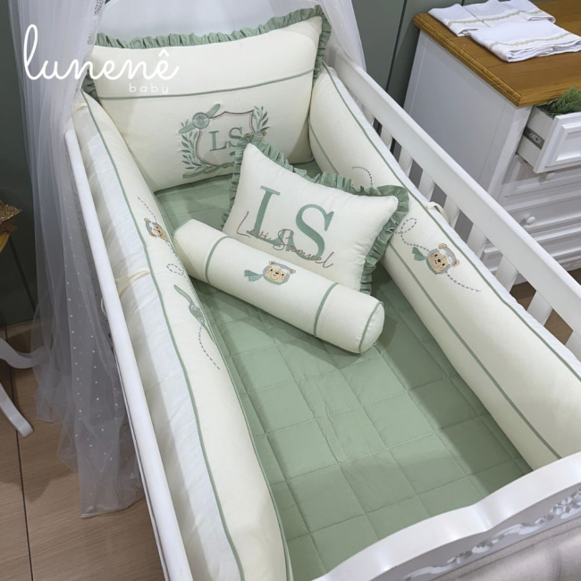 Enxoval de Berço Personalizado 08 Peças Cute Baby Urso Aviador 160 Fios 4605