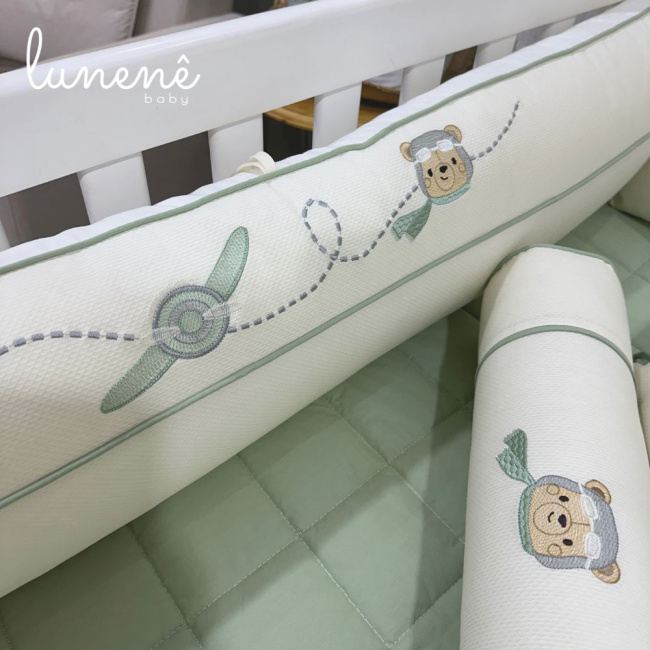 Enxoval de Berço Personalizado 08 Peças Cute Baby Urso Aviador 160 Fios 4605