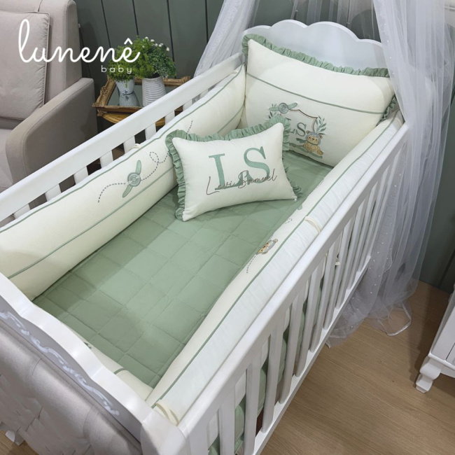 Enxoval de Berço Personalizado 08 Peças Cute Baby Urso Aviador 160 Fios 4605