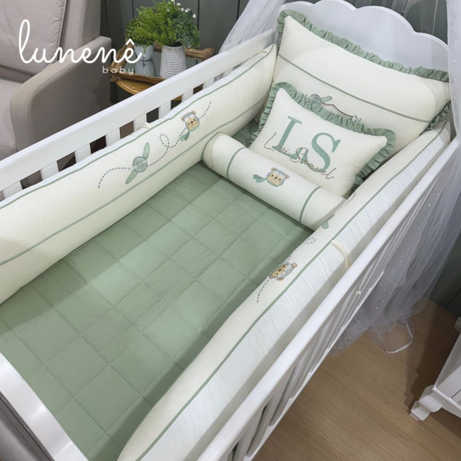 Enxoval de Berço Personalizado 08 Peças Cute Baby Urso Aviador 160 Fios 4605