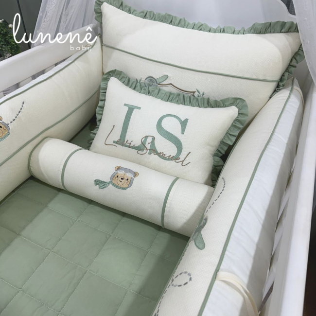 Enxoval de Berço Personalizado 08 Peças Cute Baby Urso Aviador 160 Fios 4605
