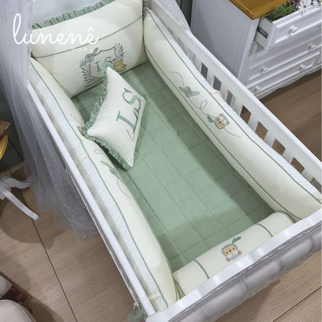 Enxoval de Berço Personalizado 08 Peças Cute Baby Urso Aviador 160 Fios 4605