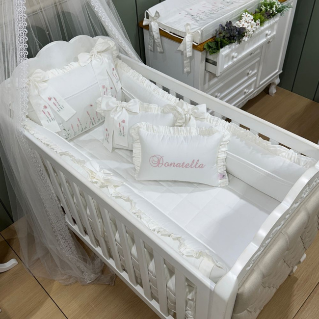 Enxoval de Berço Personalizado 08 Peças Donatella Baby 400 Fios 4523