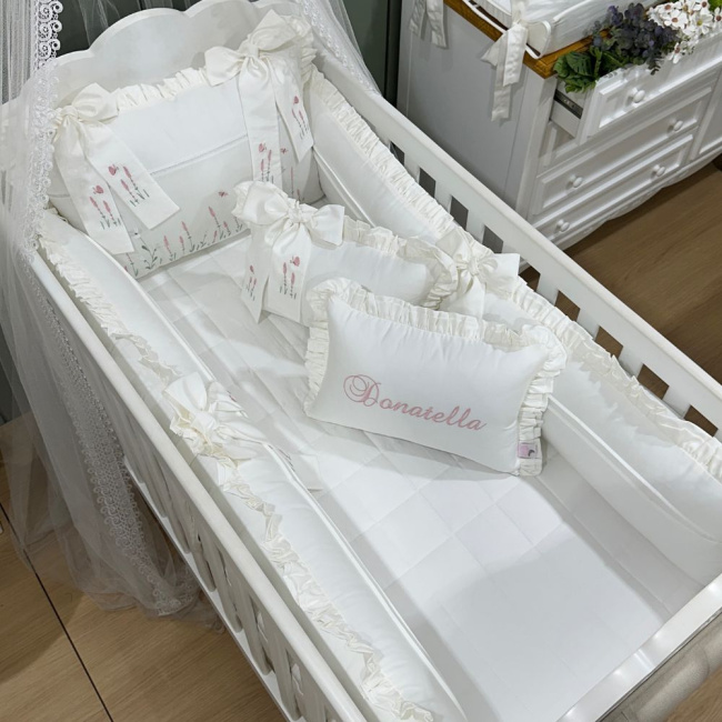 Enxoval de Berço Personalizado 08 Peças Donatella Baby 400 Fios 4523