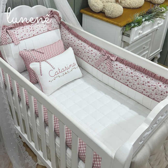 Enxoval de Berço Personalizado 08 Peças Floral Catarina 200 Fios 4569
