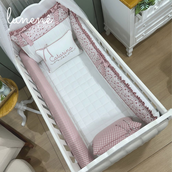 Enxoval de Berço Personalizado 08 Peças Floral Catarina 200 Fios 4569