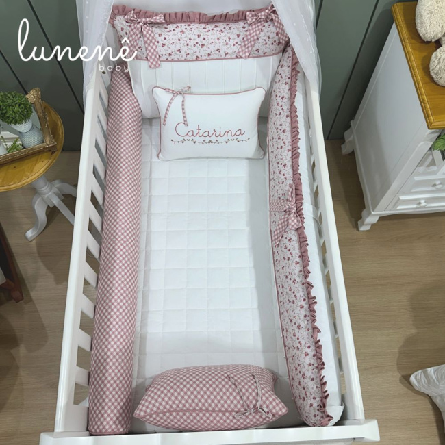 Enxoval de Berço Personalizado 08 Peças Floral Catarina 200 Fios 4569