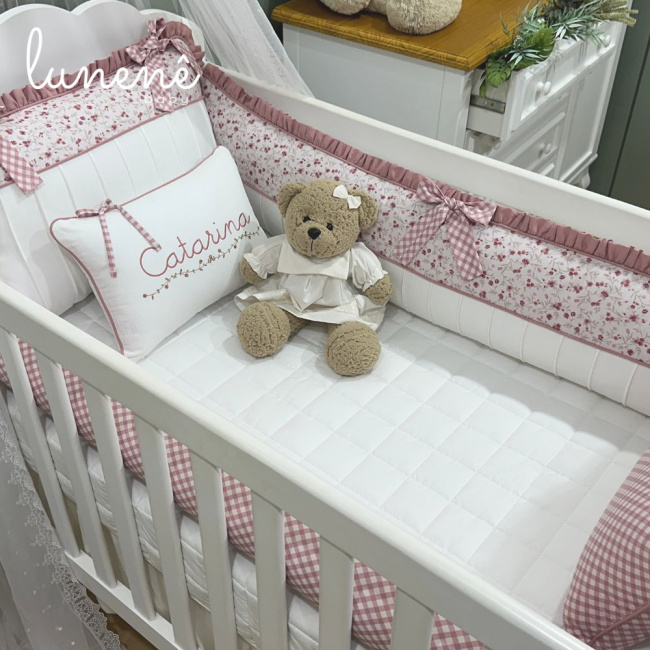 Enxoval de Berço Personalizado 08 Peças Floral Catarina 200 Fios 4569