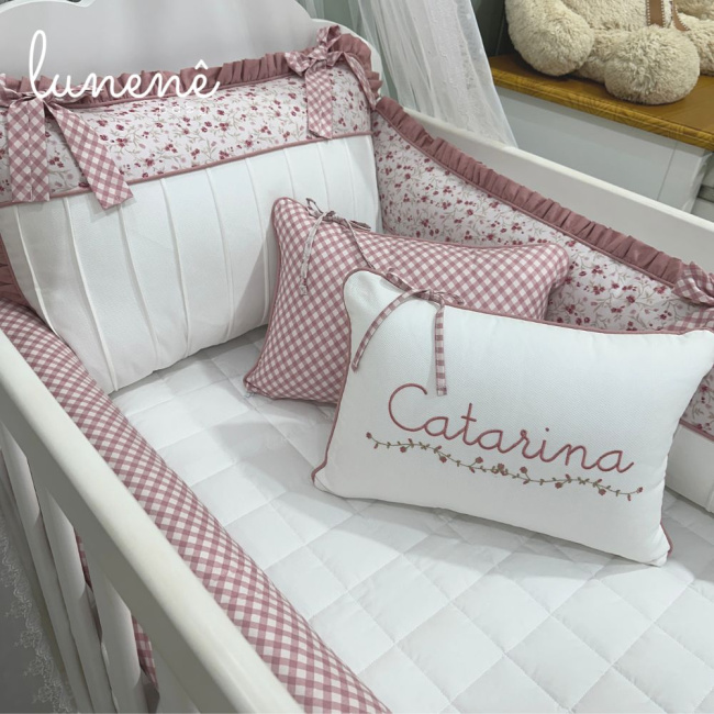 Enxoval de Berço Personalizado 08 Peças Floral Catarina 200 Fios 4569