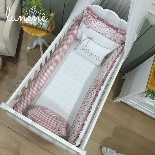 Enxoval de Berço Personalizado 08 Peças Floral Catarina 200 Fios 4569