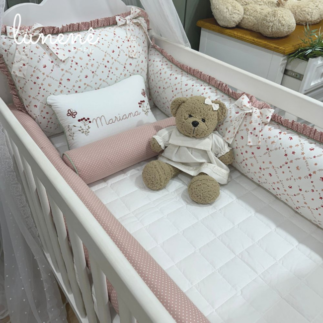 Enxoval de Berço Personalizado 08 Peças Floral Mariana 200 Fios 4570