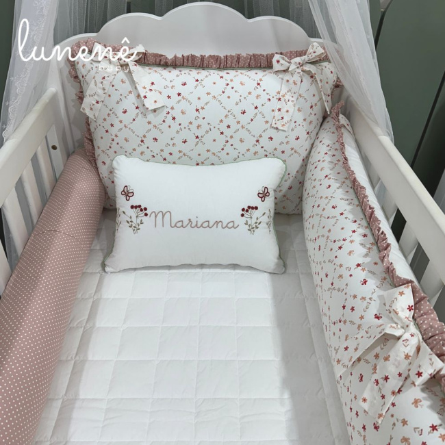 Enxoval de Berço Personalizado 08 Peças Floral Mariana 200 Fios 4570