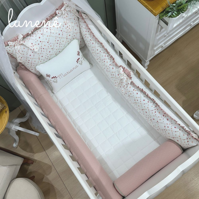 Enxoval de Berço Personalizado 08 Peças Floral Mariana 200 Fios 4570